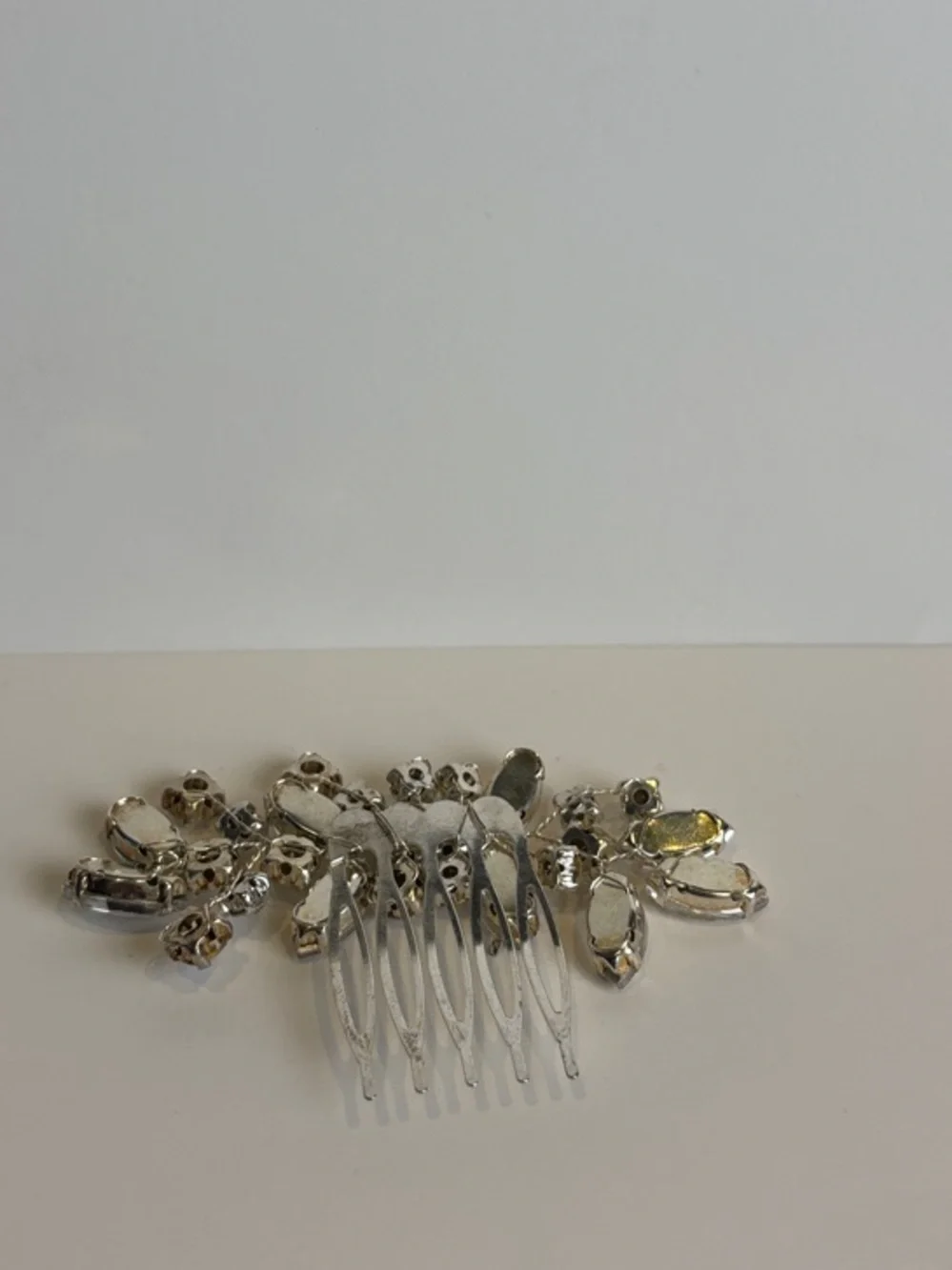 Vintage Silver Rhinestone Bridal Hair Comb - Crystal Leaf Wedding Headpiece